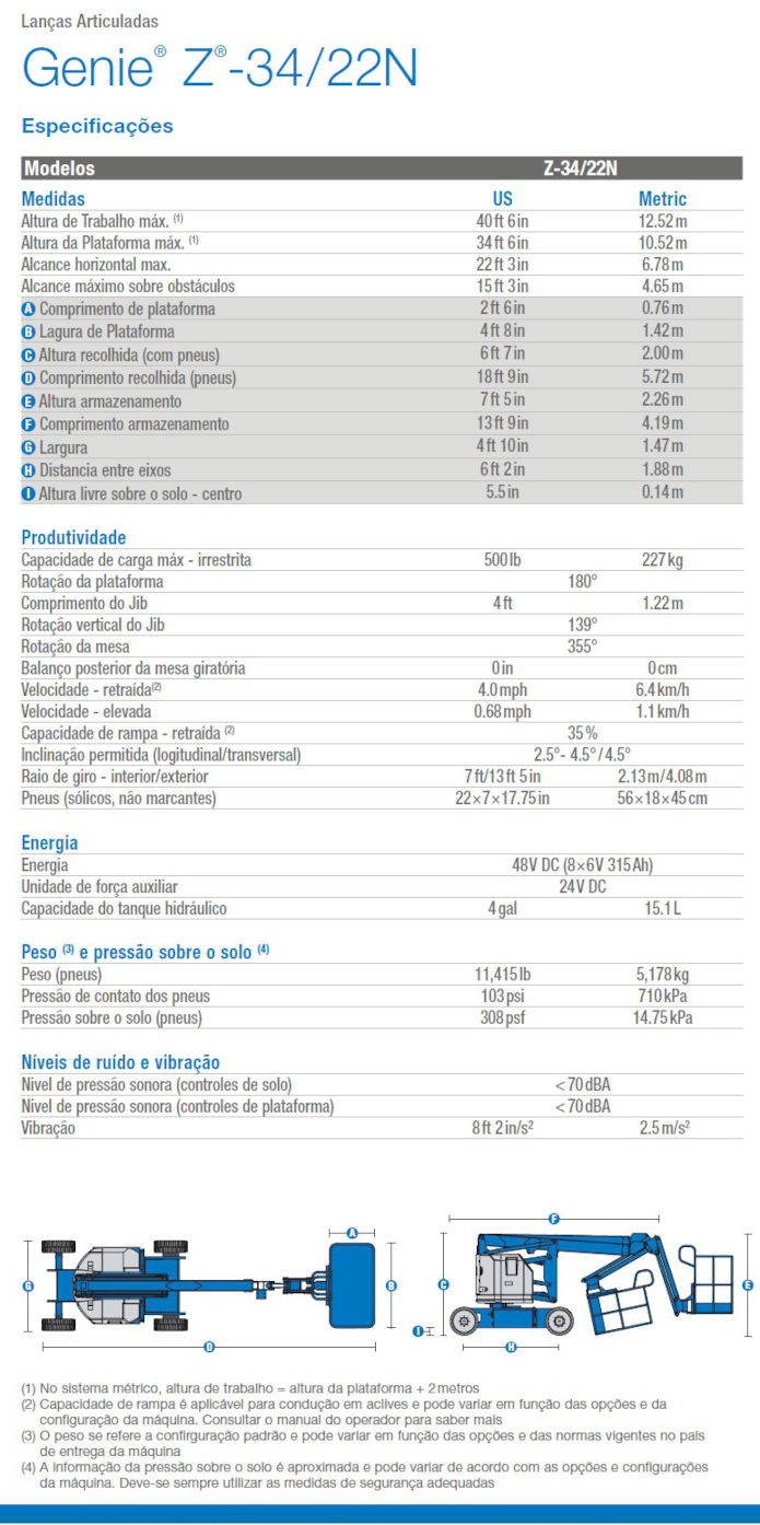 características da plataforma elevatoria articulada z34/22n