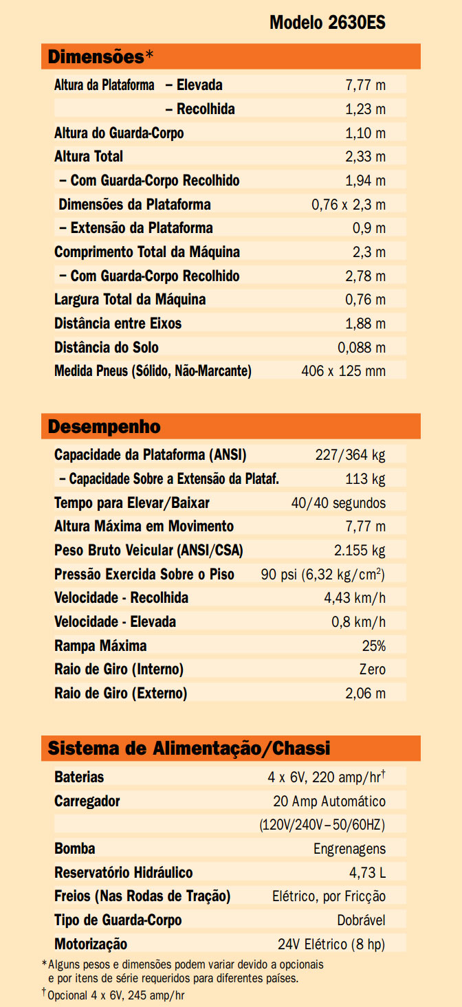 características da plataforma elevatoria JLG 2630S